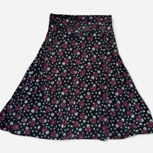 LulaRoe “Azure” Black Stretchy Bell Skirt with Purple and Teal Polka Dots
